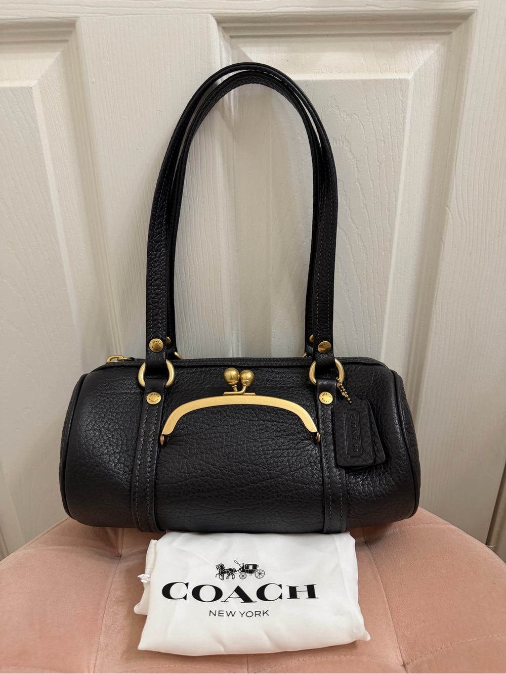 Coach Kisslock Barrel Bag 28 in Black